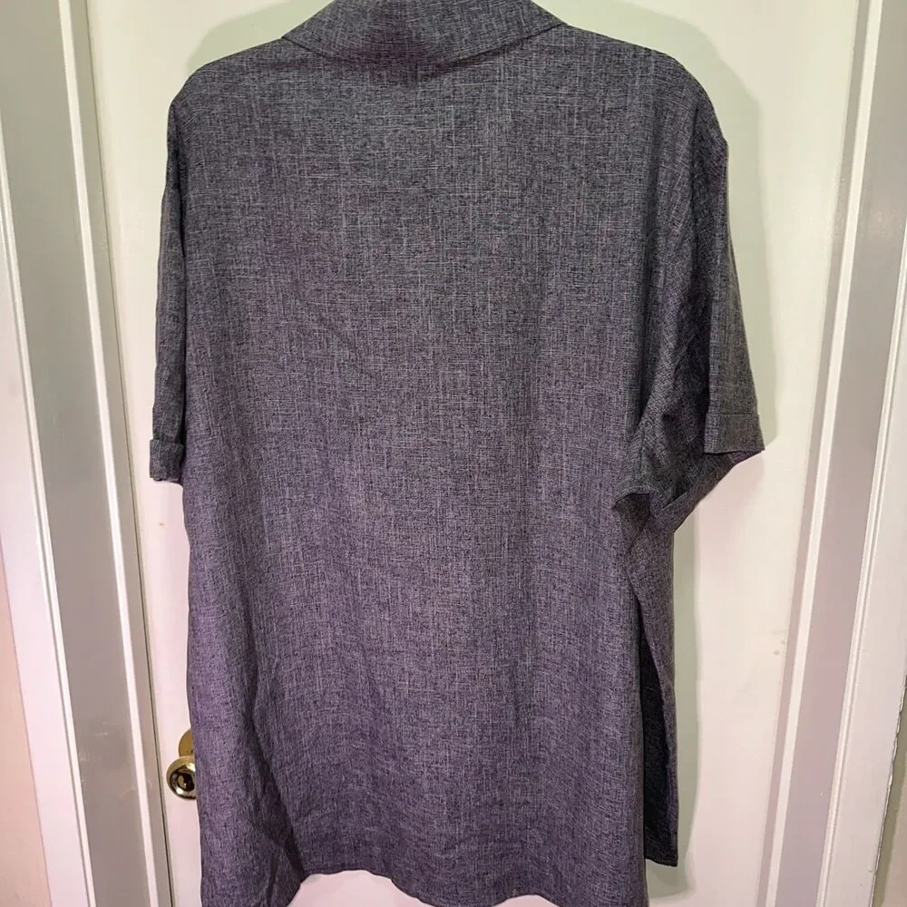 Coofandy Mens Grey Woven Linen Blend Casual Button up Short Sleeve Shirt 3XL